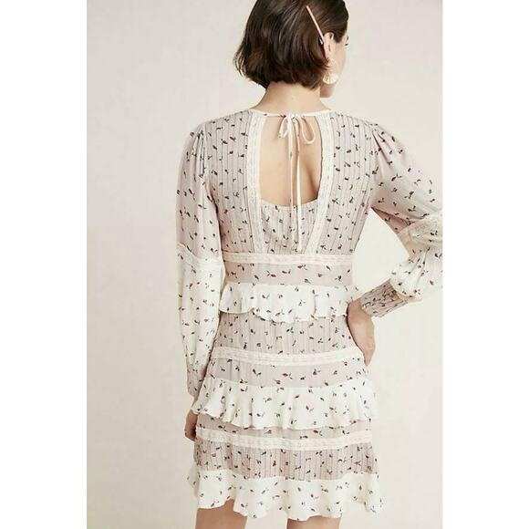Anthropologie Seen Worn Kept Dress Small Ruffles Long Sleeve Open Floral Pink - Picture 2 of 16
